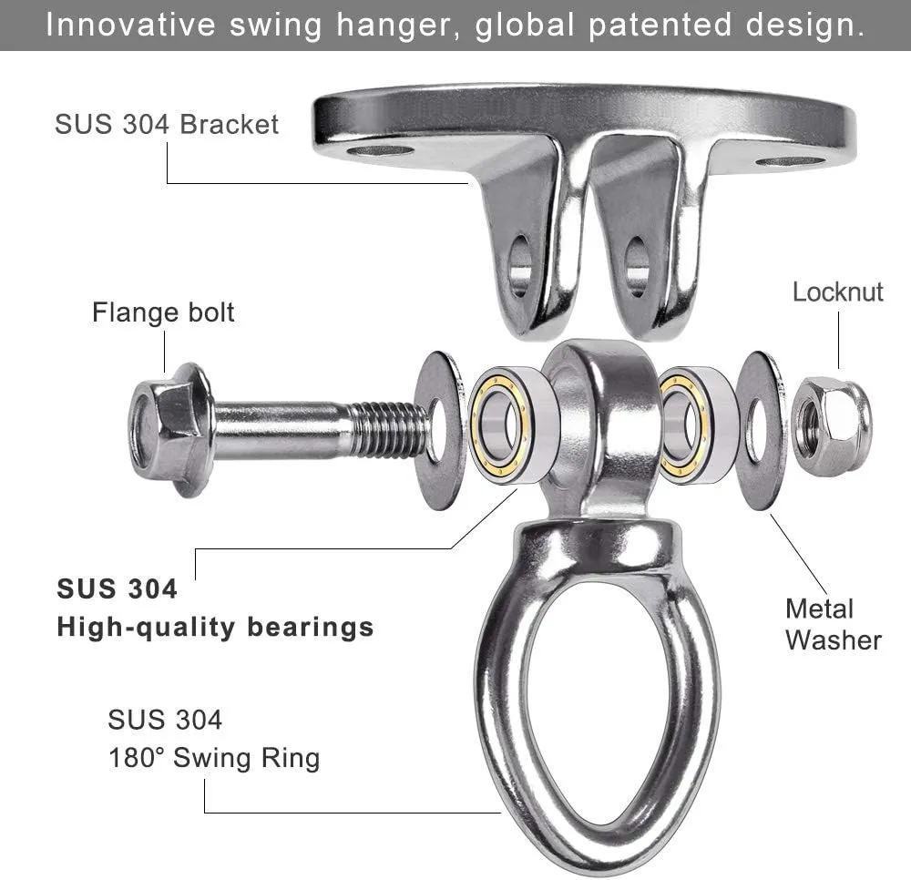SELEWARE Stainless Steel SUS 304 Swing Hangers Heavy Duty Swing Hooks Ceiling Swing Mount Hardware for Playground Swing Set Porch Swing Hammock Chair Heavy Bag Yoga Swing 2000 lbs Capacity 2 Pack
