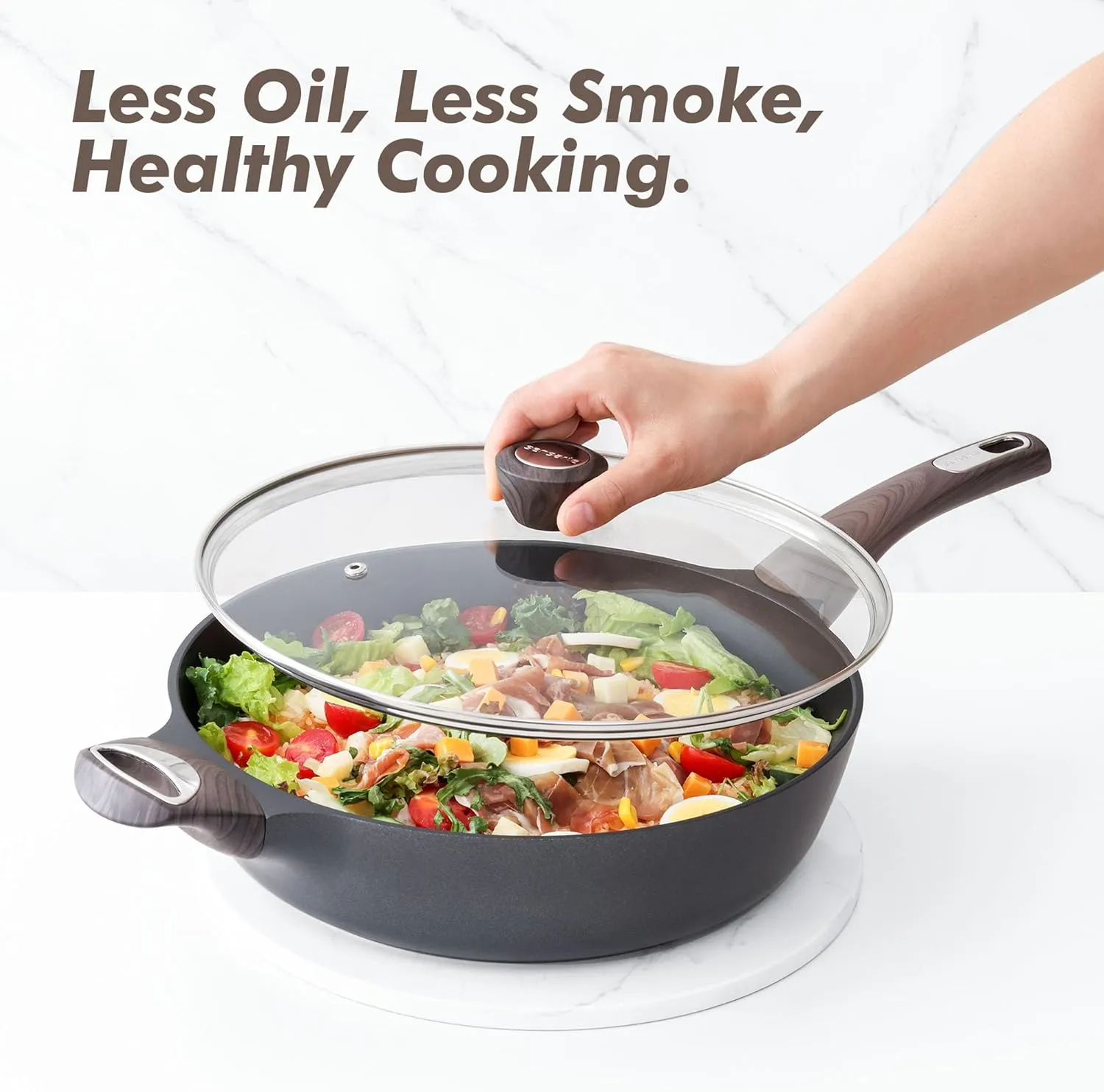 SENSARTE Nonstick Frying Pan Skillet with Lid, 13.3 Inch Large Deep Frying Pan, 6 Qt Non Stick Saute Pan with Cover, Induction Pan, Healthy Non Toxic Cooking Pan with Helper Handle, PFOA PFOS Free