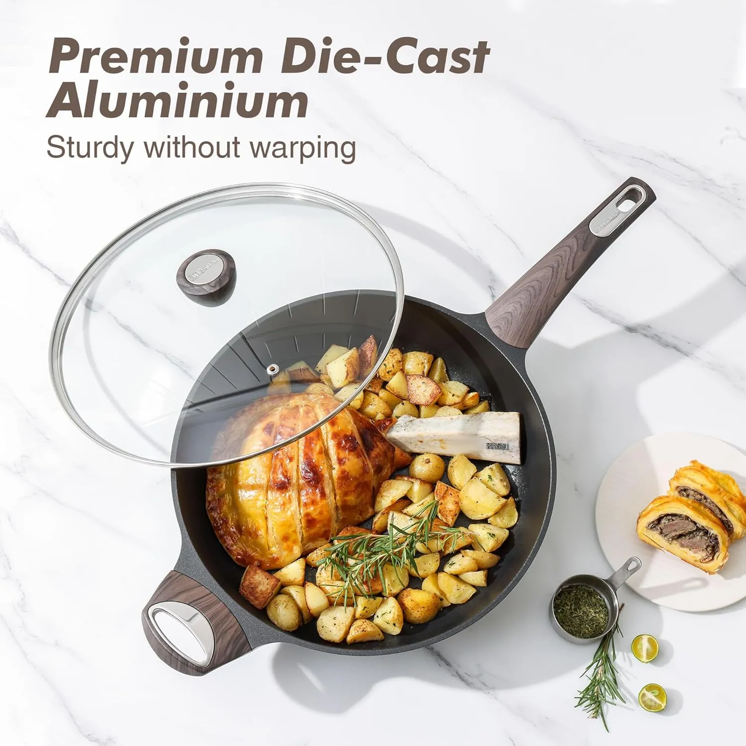SENSARTE Nonstick Frying Pan Skillet with Lid, 13.3 Inch Large Deep Frying Pan, 6 Qt Non Stick Saute Pan with Cover, Induction Pan, Healthy Non Toxic Cooking Pan with Helper Handle, PFOA PFOS Free