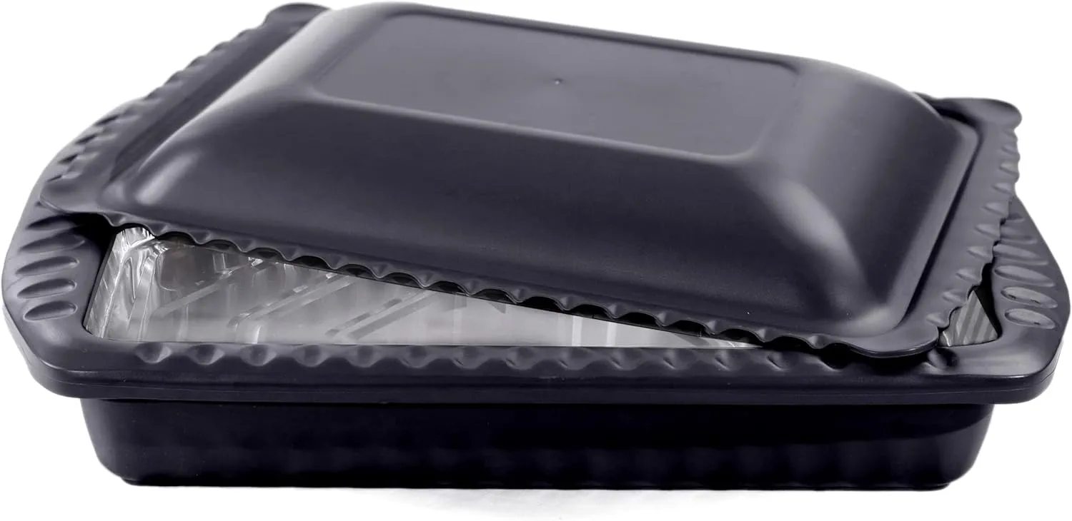 Serving and Casserole Carrier for 9x13x2 Foil Pan, Heat Resistant w/Handles, Snap on Lid Doubles as a Serving Dish, 1 Foil Pan included, BPA Free Made in USA-Black