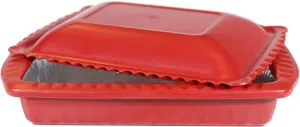 Serving and Casserole Carrier for 9x13x2 Foil Pans, Heat Resistant w/ Handles, Lid Locks in Place for Safe and Easy Carrying, Lid Doubles as a Serving Dish, 1 Aluminum Pan included, BPA Free Made in USA-Red