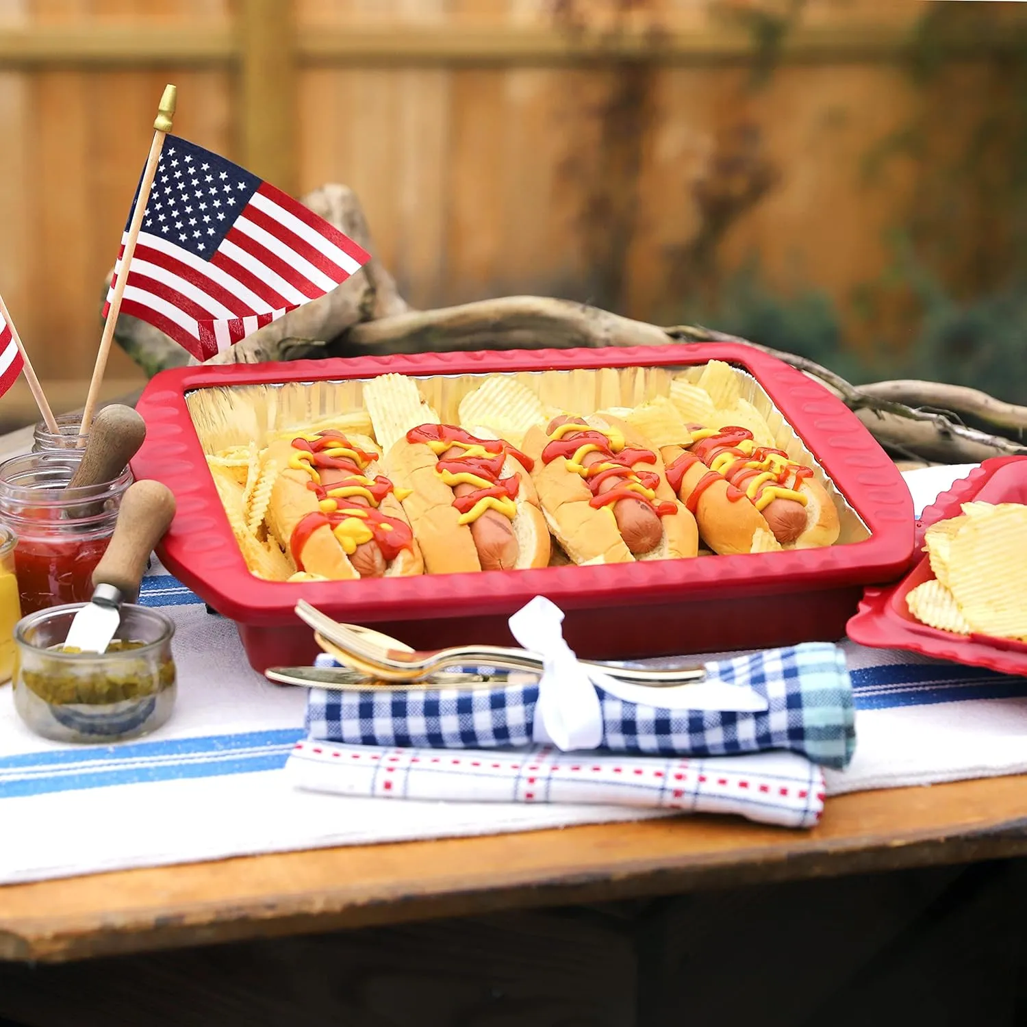 Serving and Casserole Carrier for 9x13x2 Foil Pans, Heat Resistant w/ Handles, Lid Locks in Place for Safe and Easy Carrying, Lid Doubles as a Serving Dish, 1 Aluminum Pan included, BPA Free Made in USA-Red