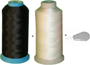 Sets Black & White Bonded Nylon Sewing Thread T90 v92 for Outdoor, Leather. Upholstery (2 Spools)