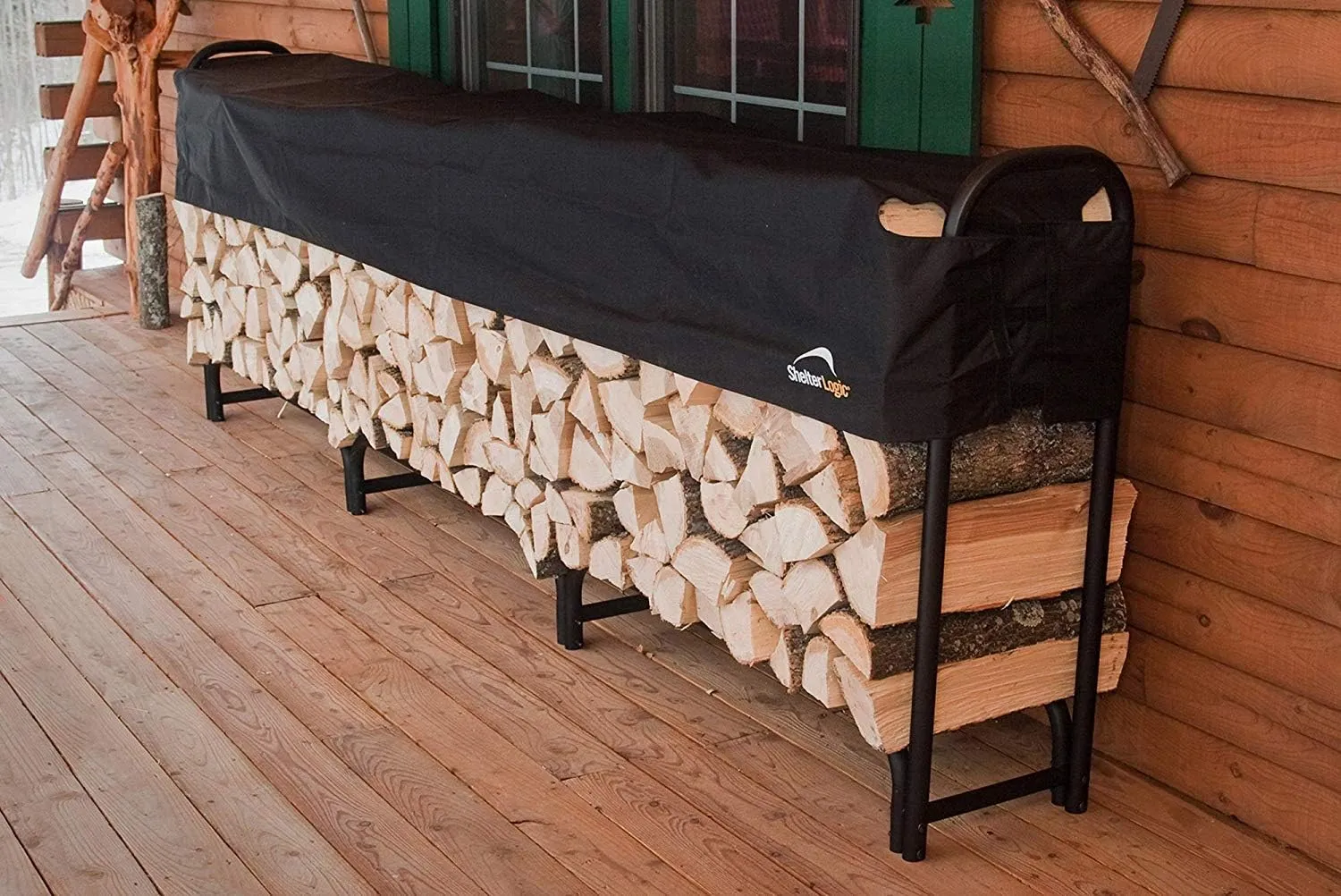 ShelterLogic 12' Adjustable Heavy Duty Outdoor Firewood Rack with Steel Frame Construction and Water-Resistant Cover
