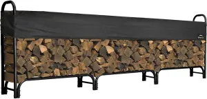 ShelterLogic 12' Adjustable Heavy Duty Outdoor Firewood Rack with Steel Frame Construction and Water-Resistant Cover