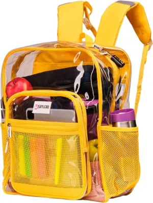 SHYLERO Clear Backpack Heavy Duty has TSA Lock, 2-WAY Zipper. PVC Transparent Backpack Is Extra Large - H18''xW14''xD8 - Yellow