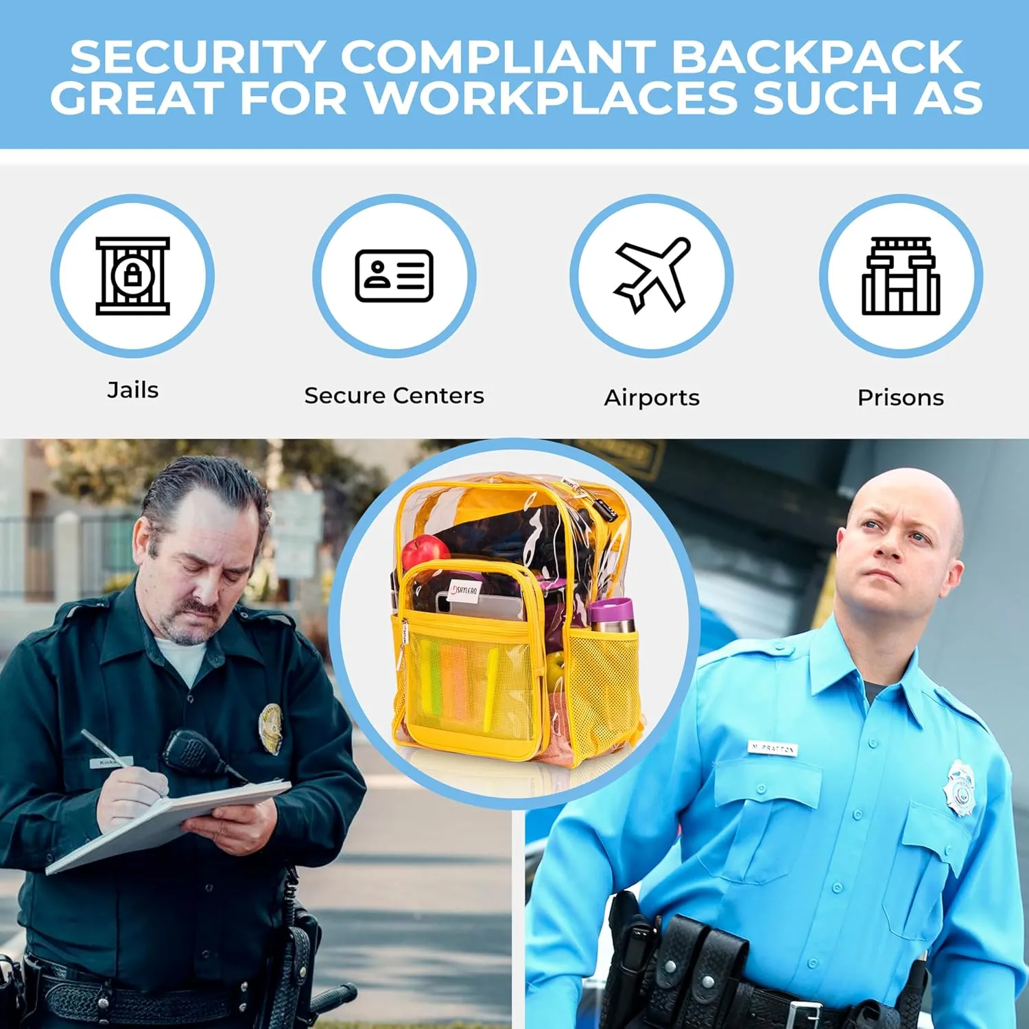 SHYLERO Clear Backpack Heavy Duty has TSA Lock, 2-WAY Zipper. PVC Transparent Backpack Is Extra Large - H18''xW14''xD8 - Yellow