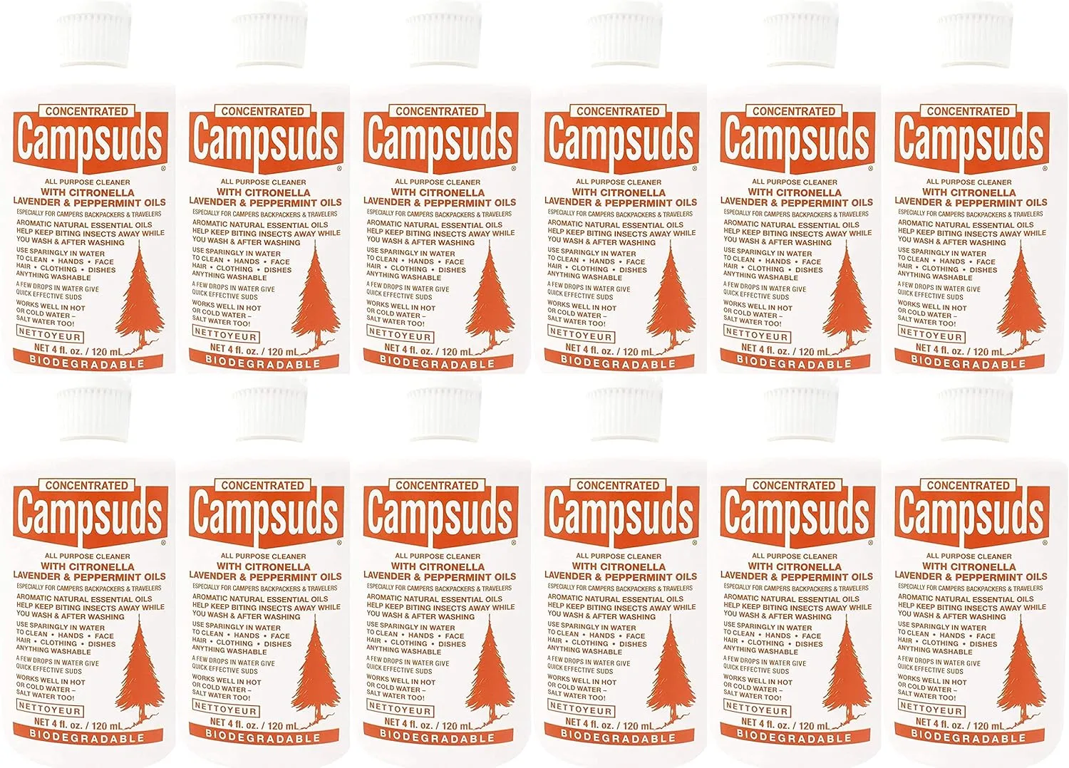 Sierra Dawn Campsuds Biodegradable Soap with Insect Deterrent Citronella and mosquito repellent soap, Lavender, Peppermint Oils, (4 Ounce, 12 Bottles)