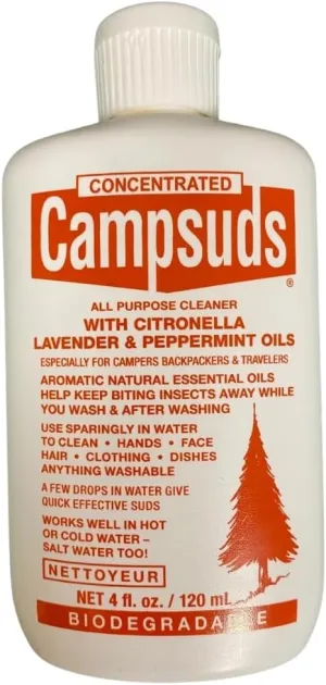Sierra Dawn Campsuds with Citronella, Lavender, Peppermint Oil Deters Insects, Insect Deterrent, Outdoor Soap Biodegradable Environmentally Safe All Purpose Cleaner, Camping Hiking Backpacking Travel