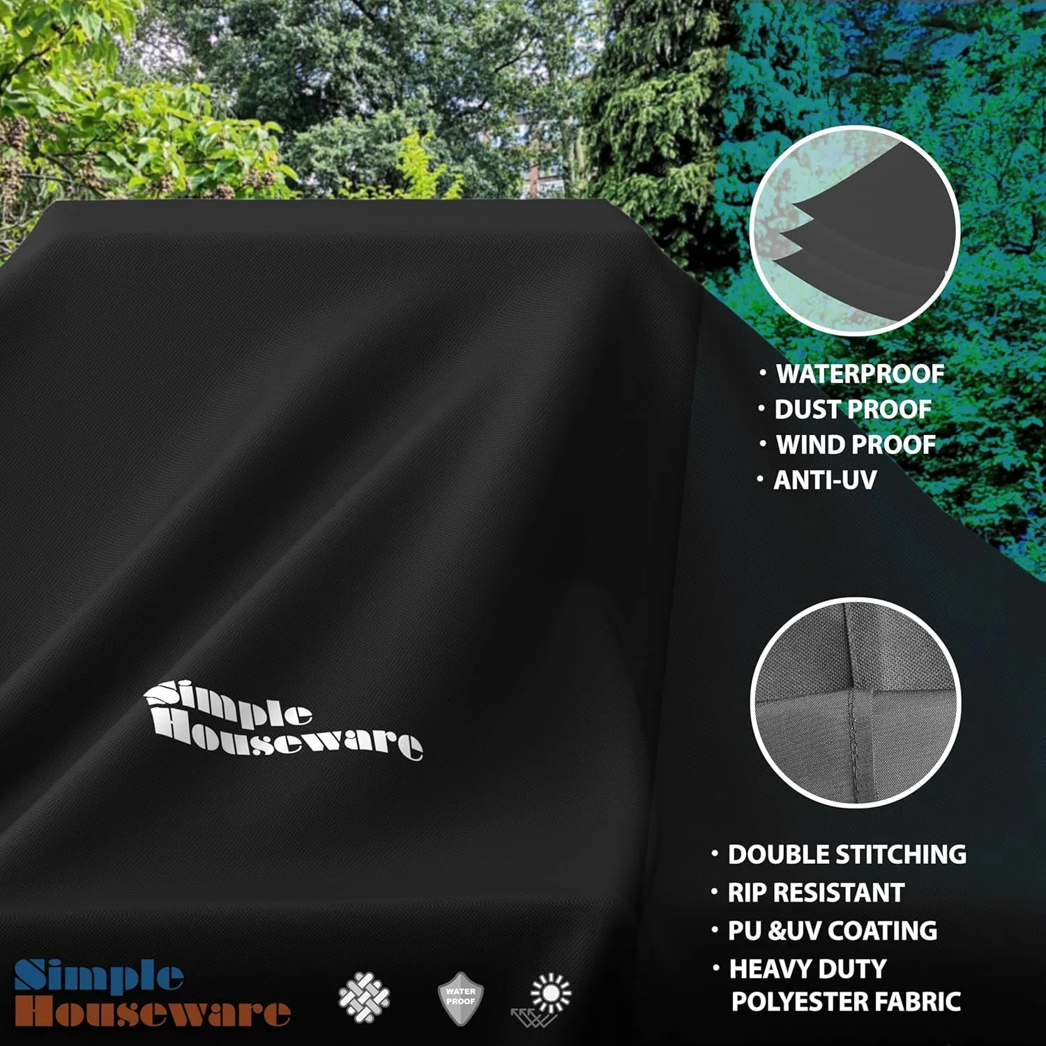 Simple Houseware 72 in. Waterproof Heavy Duty Gas BBQ Grill Cover, Weather-Resistant Polyester