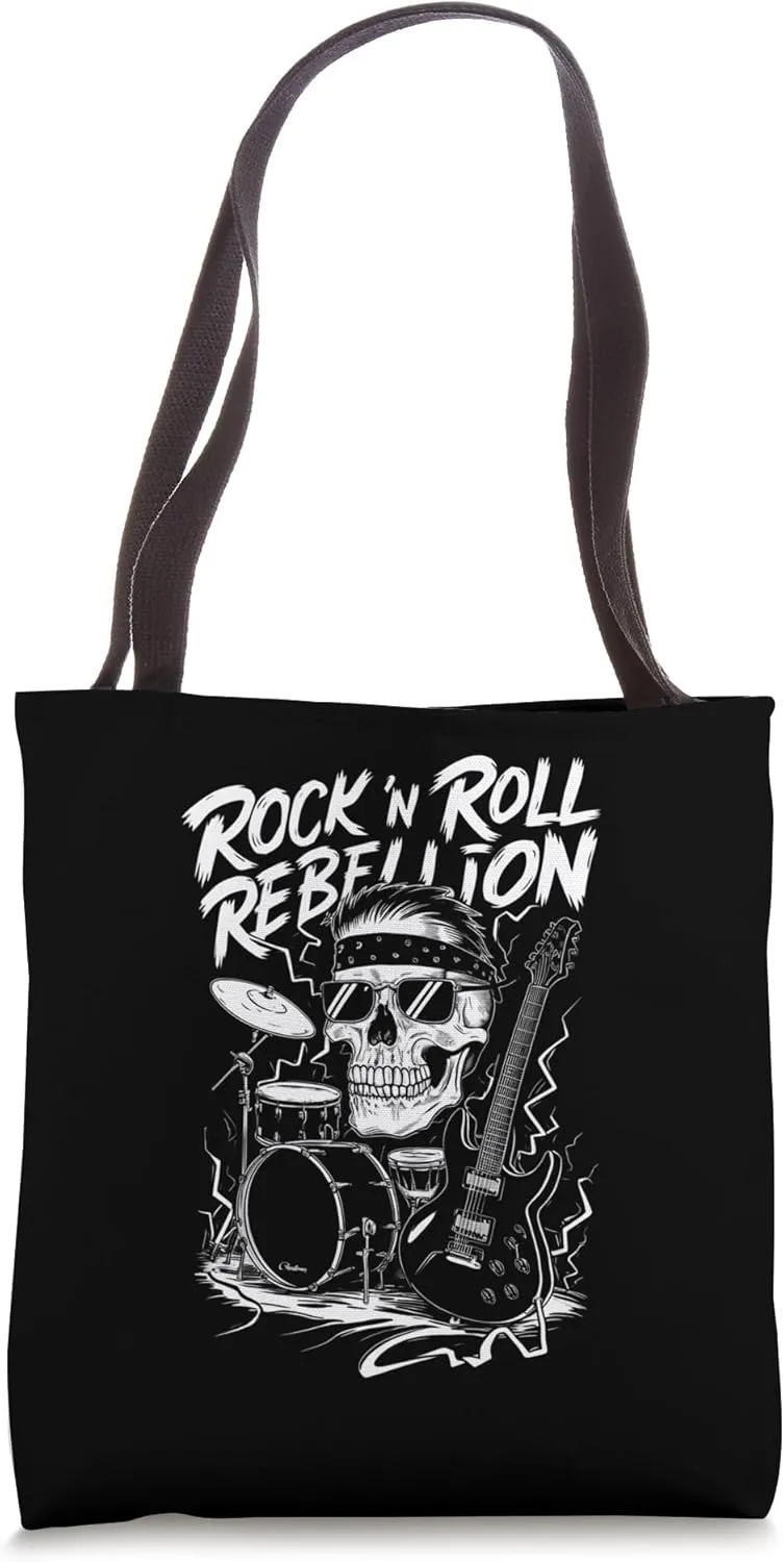 Skull and Band Rock n Roll Rebellion Music Tote Bag