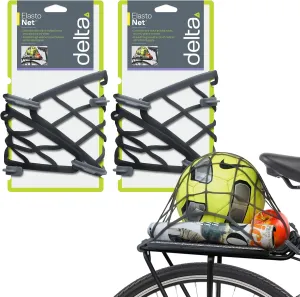 Small Cargo Net (2-Pack) by Delta Cycle - Expandable Bungee Net with Hooks Stretches 2X in Size - Bike Cargo Net Keeps Your Gear Tightly in Place for Bikes & Kayaks