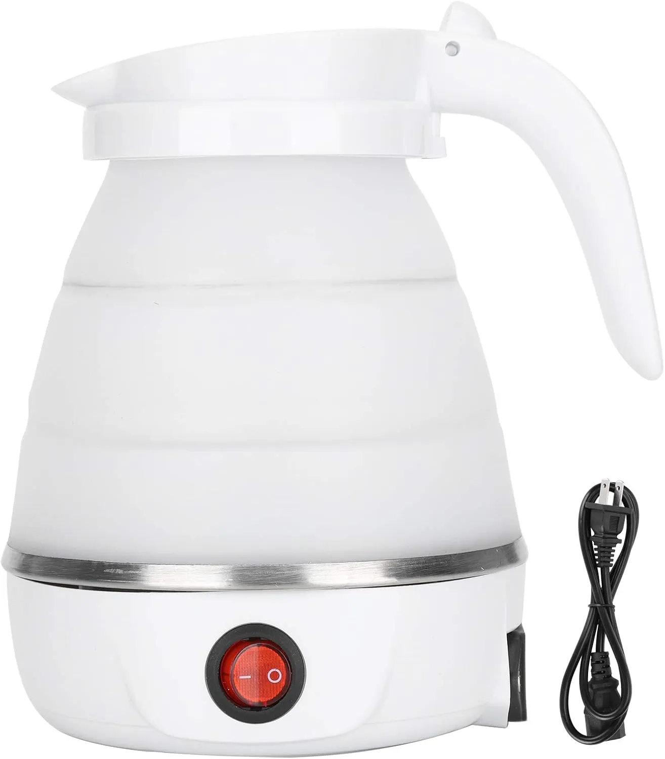 Small Electric Kettle Travel Kettle Foldable Portable Kettle Folding Water Boiler, Silicone Collapsible Heating Water Boiler Tea Pot for Camping 400W US Plug 110V(White)