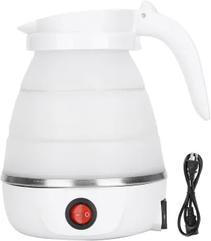 Small Electric Kettle Travel Kettle Foldable Portable Kettle Folding Water Boiler, Silicone Collapsible Heating Water Boiler Tea Pot for Camping 400W US Plug 110V(White)