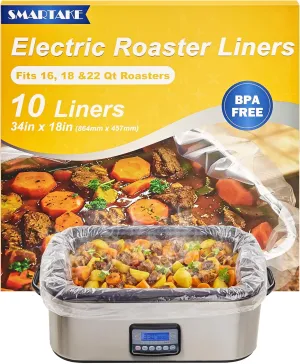 SMARTAKE Electric Roaster Liners, 10 Count Disposable Roaster Liners, Fits 16, 18, 22 Quart Roasters, Roaster Pan Oven Liners Plastic Cooking Bags for Instant Cleanup, 18 x 34 Inch