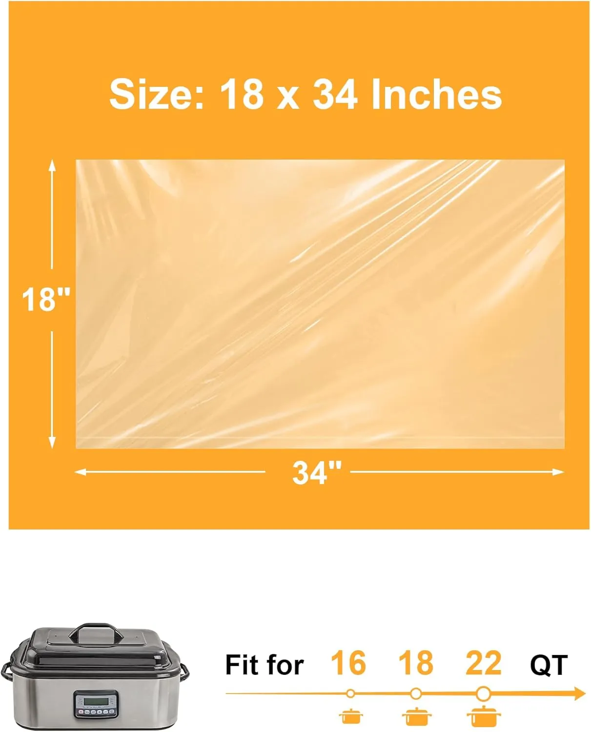 SMARTAKE Electric Roaster Liners, 10 Count Disposable Roaster Liners, Fits 16, 18, 22 Quart Roasters, Roaster Pan Oven Liners Plastic Cooking Bags for Instant Cleanup, 18 x 34 Inch