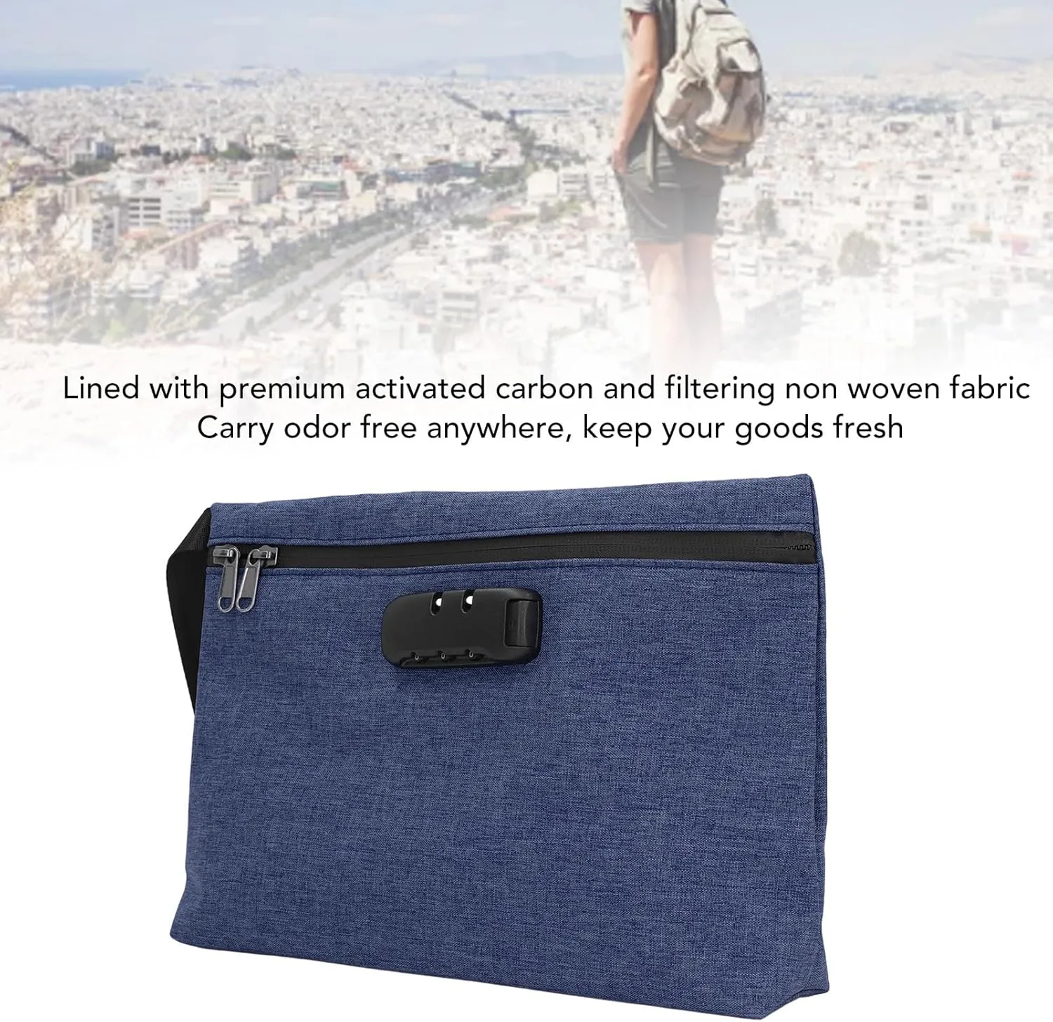 Smell Proof Bag, Lockable Activated Carbon Odor Storage Container Odor Stash Case Lockable Smell Proof Container for Travel (Navy Blue)