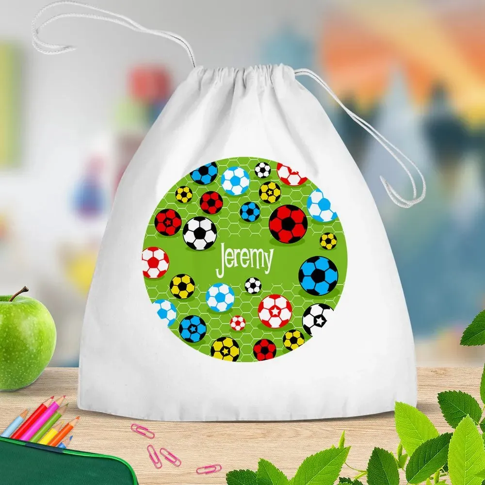 Soccer White Drawstring Bag