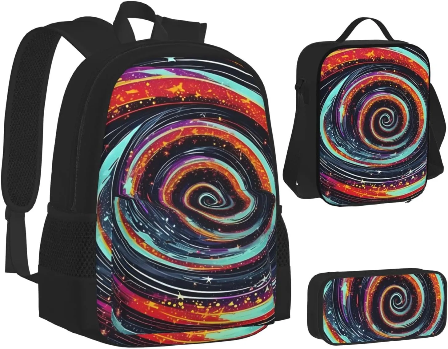 Space Spiral Cosmic Lightweight Print Backpack Pencil Case Insulated Lunch Bag Combination Three-Piece Suit,Daypack