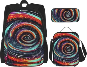Space Spiral Cosmic Lightweight Print Backpack Pencil Case Insulated Lunch Bag Combination Three-Piece Suit,Daypack