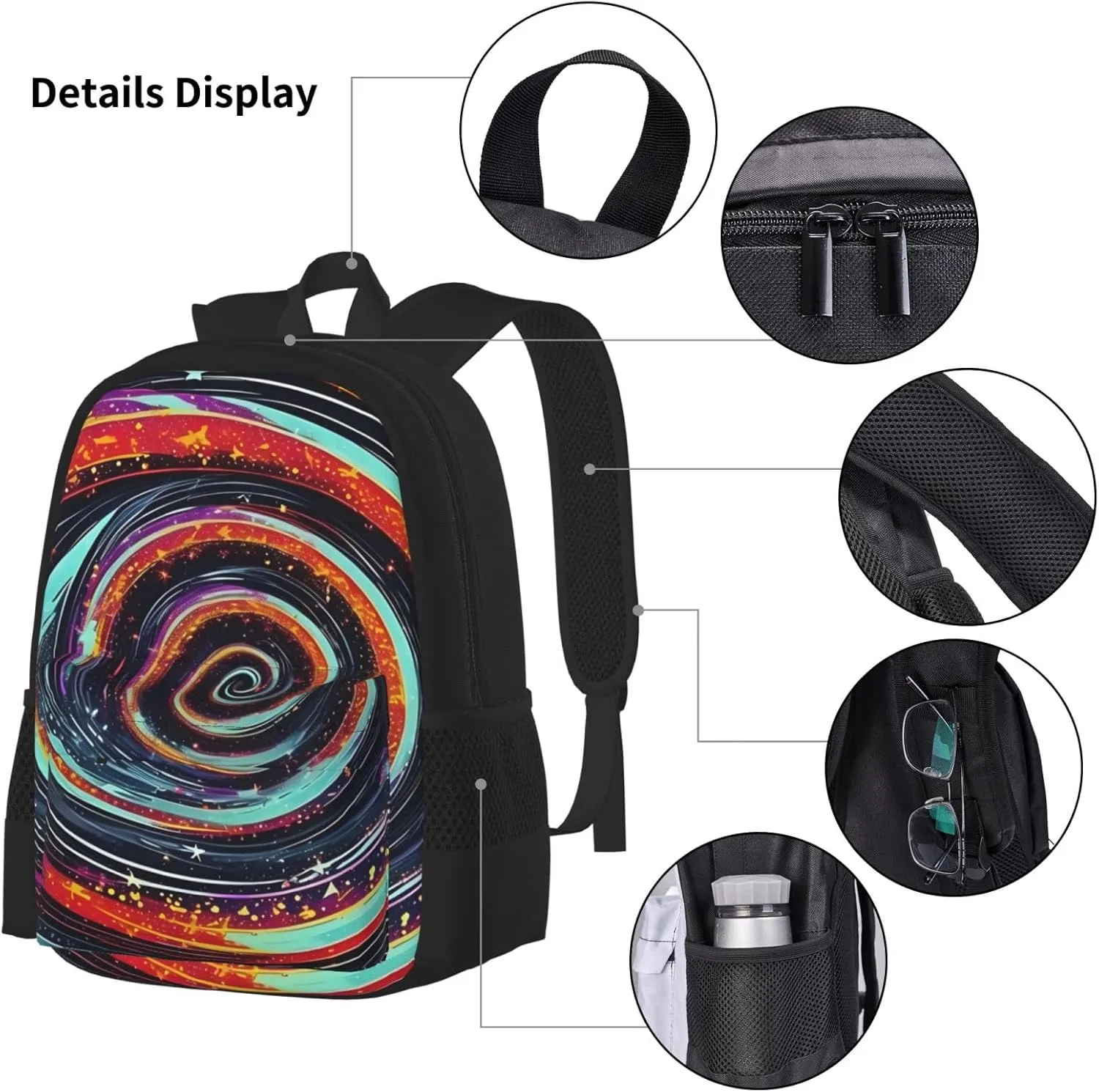 Space Spiral Cosmic Lightweight Print Backpack Pencil Case Insulated Lunch Bag Combination Three-Piece Suit,Daypack