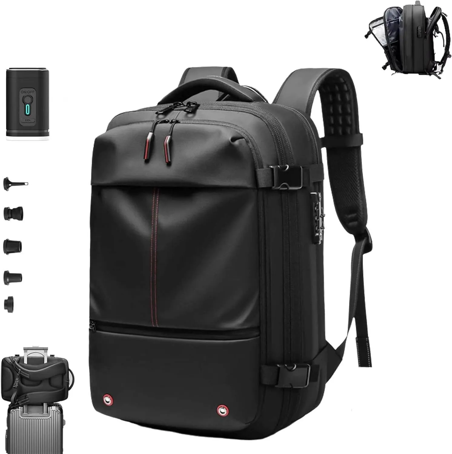 Spacevac Backpack, Vacpack Backpack with Vacuum, 60L Expandable Easy Vac Travel Bag with Pump, Waterproof & Anti-Theft (Black, With vacuum pump)