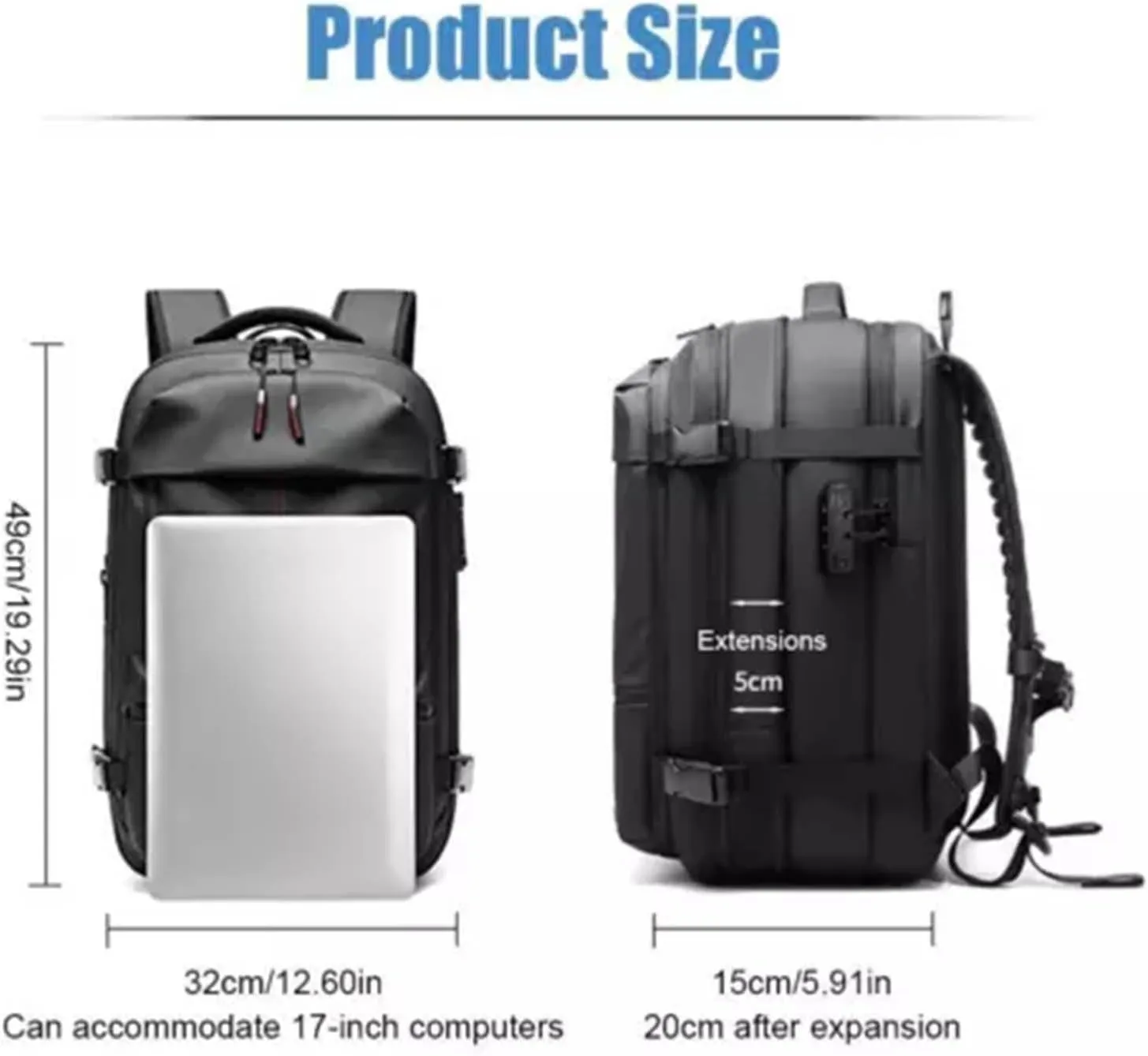 Spacevac Backpack, Vacpack Backpack with Vacuum, 60L Expandable Easy Vac Travel Bag with Pump, Waterproof & Anti-Theft (Black, With vacuum pump)