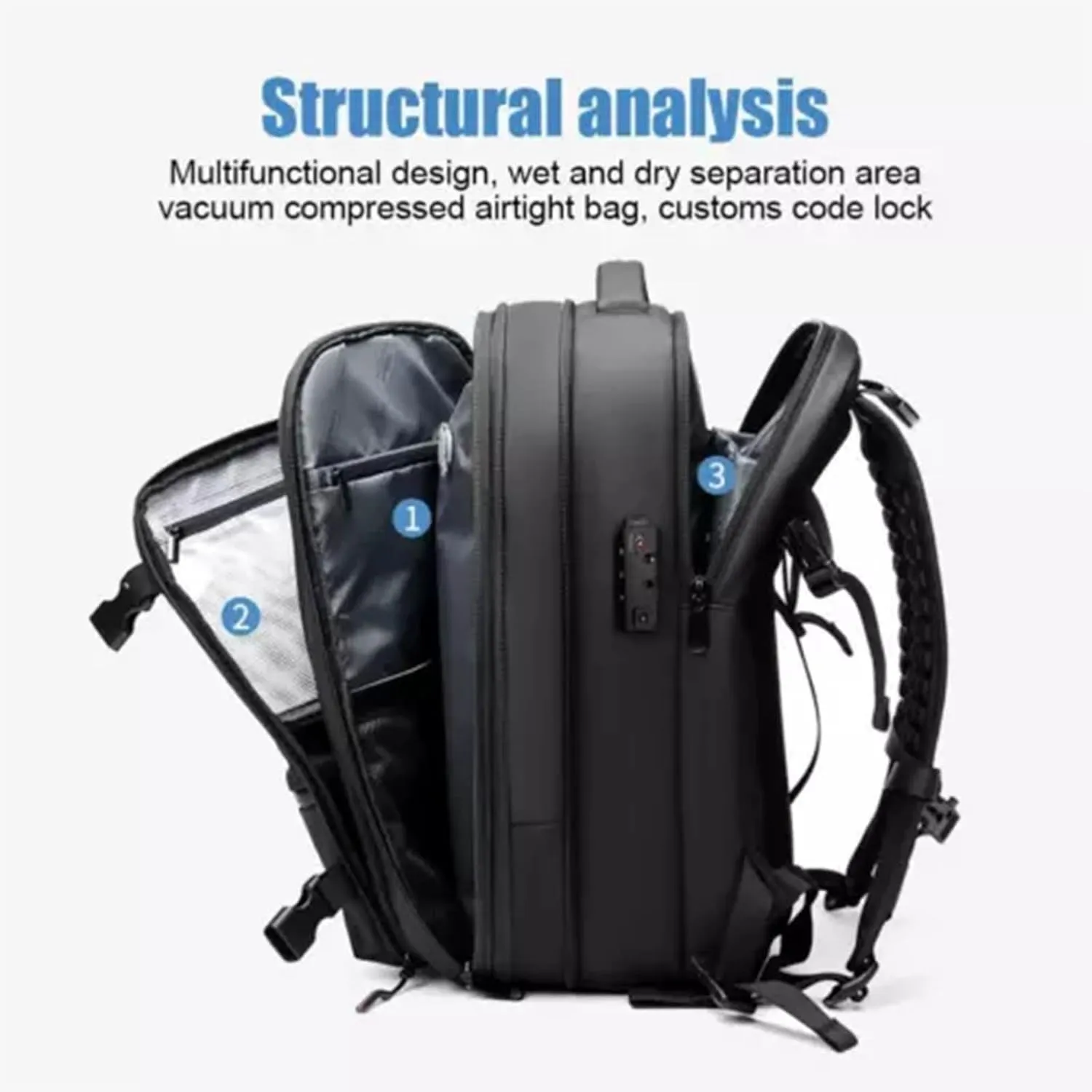 Spacevac Backpack, Vacpack Backpack with Vacuum, 60L Expandable Easy Vac Travel Bag with Pump, Waterproof & Anti-Theft (Black, With vacuum pump)