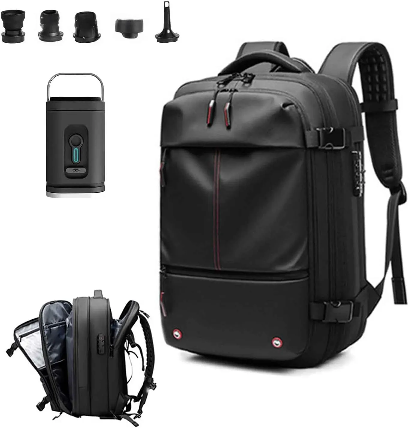 Spacevac Pro Backpack, Spacevac Backpack with Pump, Vacuum Compression 60 Liters Expandable Travel Backpacks (Black)