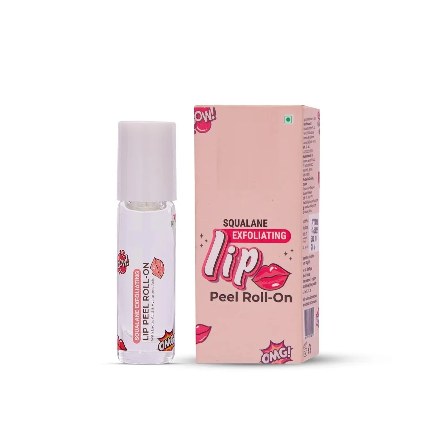 Spanish Squalane Lip Peel Roll-on with lactic acid & hyaluronic acid soft, delicate & glossy lips |Lip peel for hydrating dry & flaky lips |Women & Men | 6ml