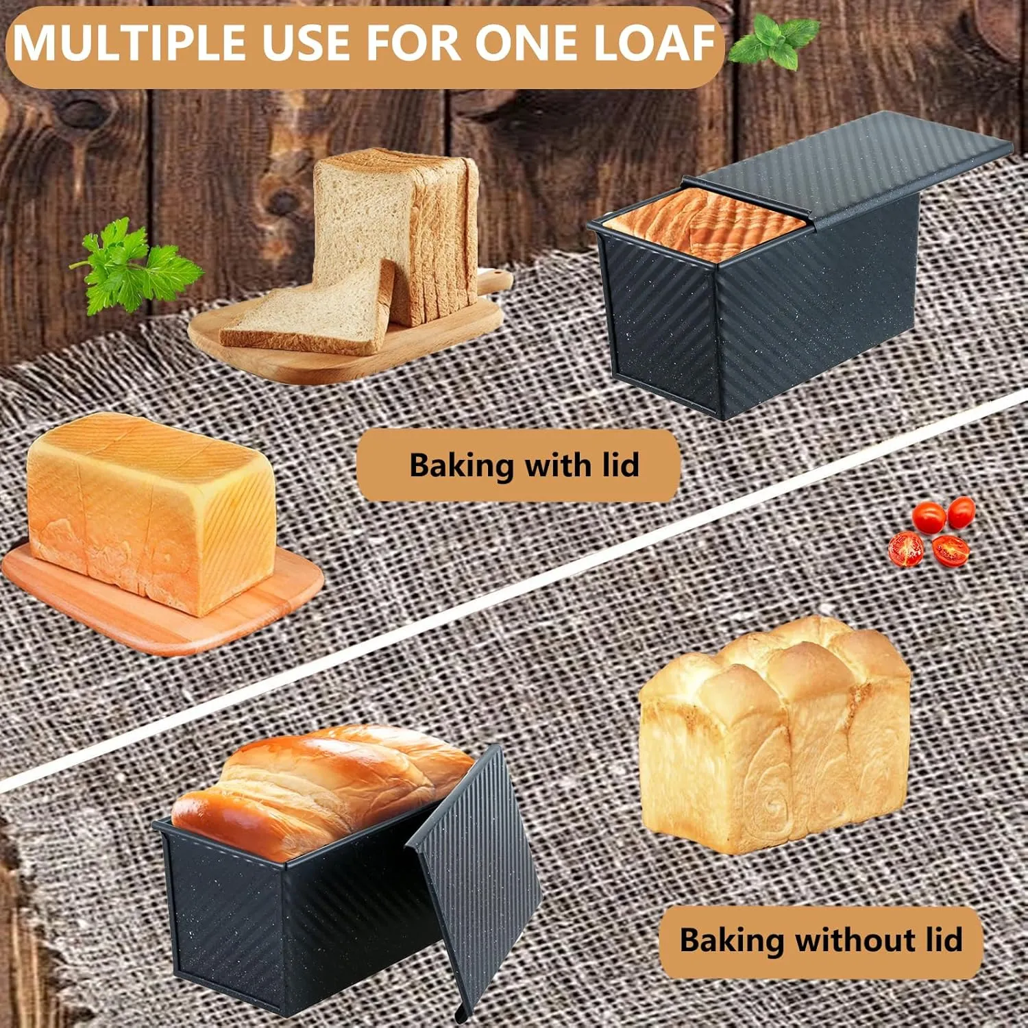 SS&CC Pullman Loaf Pan with Lid 2-Pack, 2.2lb & 1lb Carbon Steel Bread Pan for Homemade Sourdough & Sandwich Bread | Nonstick Bakeware, Heavy Duty & Easy Clean (Black, 1lb 2.2lb)