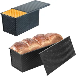 SS&CC Pullman Loaf Pan with Lid 2-Pack, 2.2lb & 1lb Carbon Steel Bread Pan for Homemade Sourdough & Sandwich Bread | Nonstick Bakeware, Heavy Duty & Easy Clean (Black, 1lb 2.2lb)