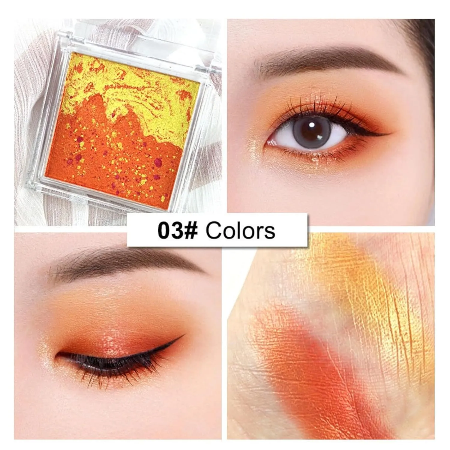 Stage Eyeshadow Palette - Waterproof, High Pigment Metallic & Glitter, 24H Crease-Proof (#03 Sunset (Yellow   Orange))