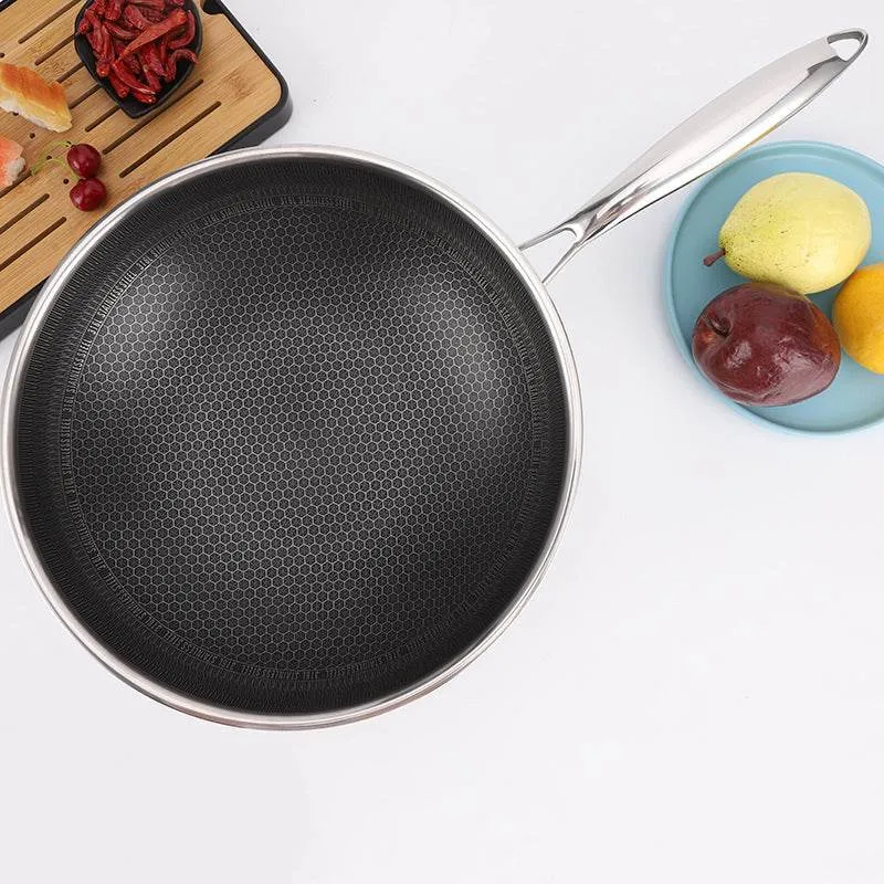 Stainless Steel Double-sided Honeycomb Frying Pan For Home Use