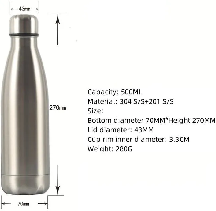 Stainless Steel Kettle 500ML, Double-layer Sports Water Bottle, Suitable For Outdoor Cycling And Camping(Black)