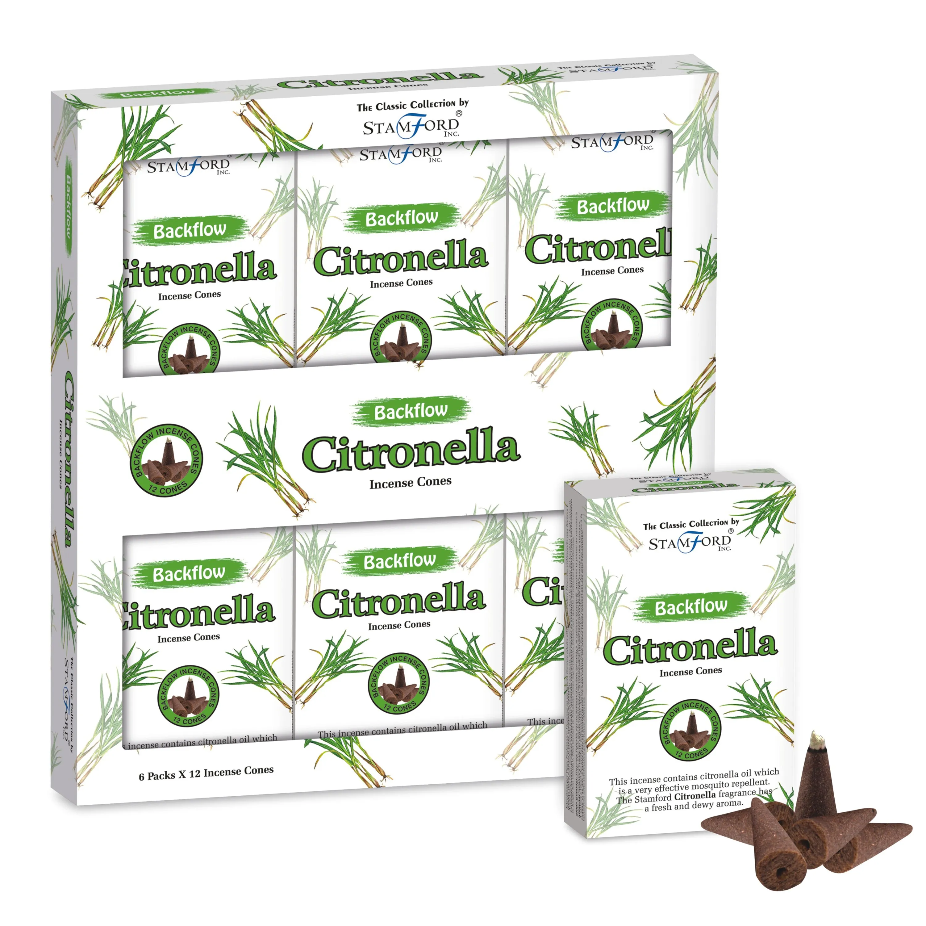 Stamford Backflow Incense Cones - Citronella - Pack of 12 (Approx. 144 cones)