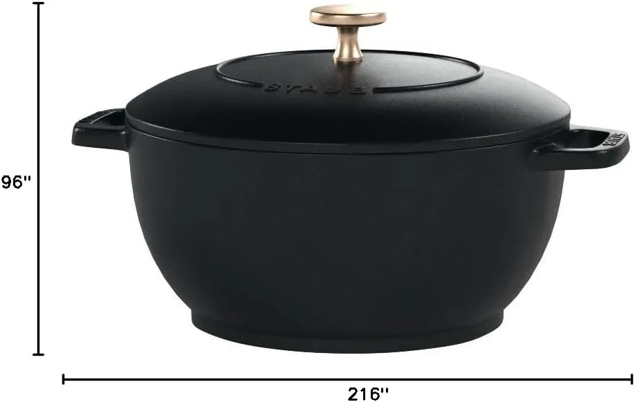 staub Wa-NABE 40501-000 Wanabe Black S 6.3 inches (16 cm) Two-Handed Casting, Enameled Pot, Rice, Induction Compatible, Japanese Authentic Product