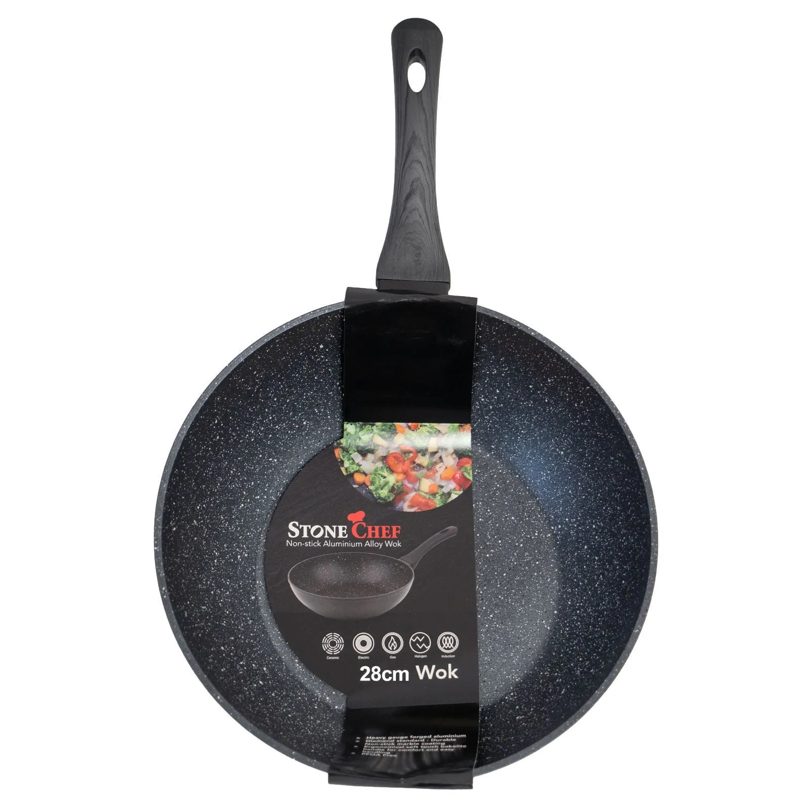 Stone Chef Forged Wok Non Stick Cookware Kitchen Grey Handle - 28cm