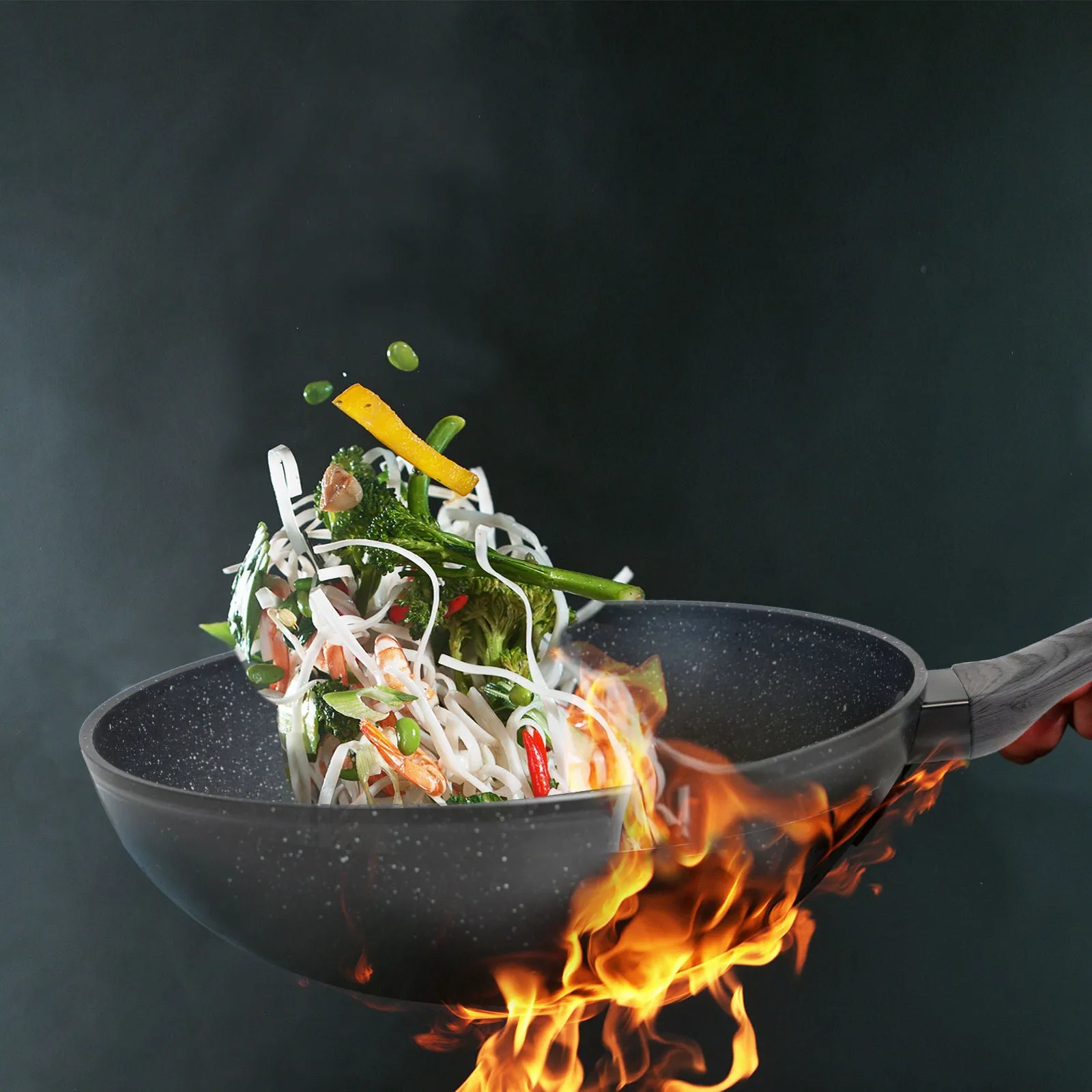 Stone Chef Forged Wok Non Stick Cookware Kitchen Grey Handle - 28cm