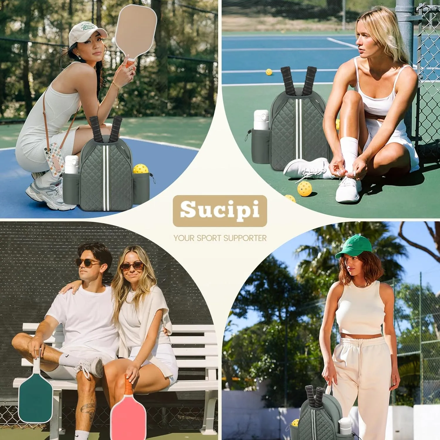 Sucipi Pickleball Bags for Women Lightweight Crossbody Pickleball Sling Bag Stylish Quilted Pickleball Paddle Bag