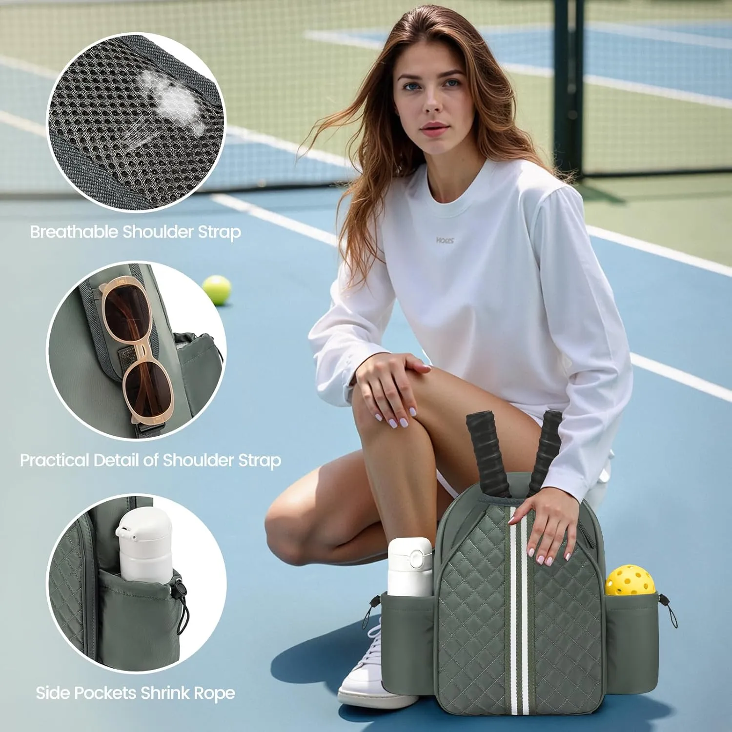 Sucipi Pickleball Bags for Women Lightweight Crossbody Pickleball Sling Bag Stylish Quilted Pickleball Paddle Bag
