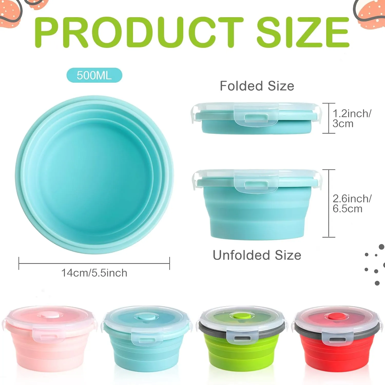 Suclain 4 Pcs Camping Bowl with Lid Collapsible Silicone Lunch Box Salad Bowl Expandable Food Storage Container Folding Travel Container for Hiking Camping(Red, Pink, Blue, Green,17 oz)
