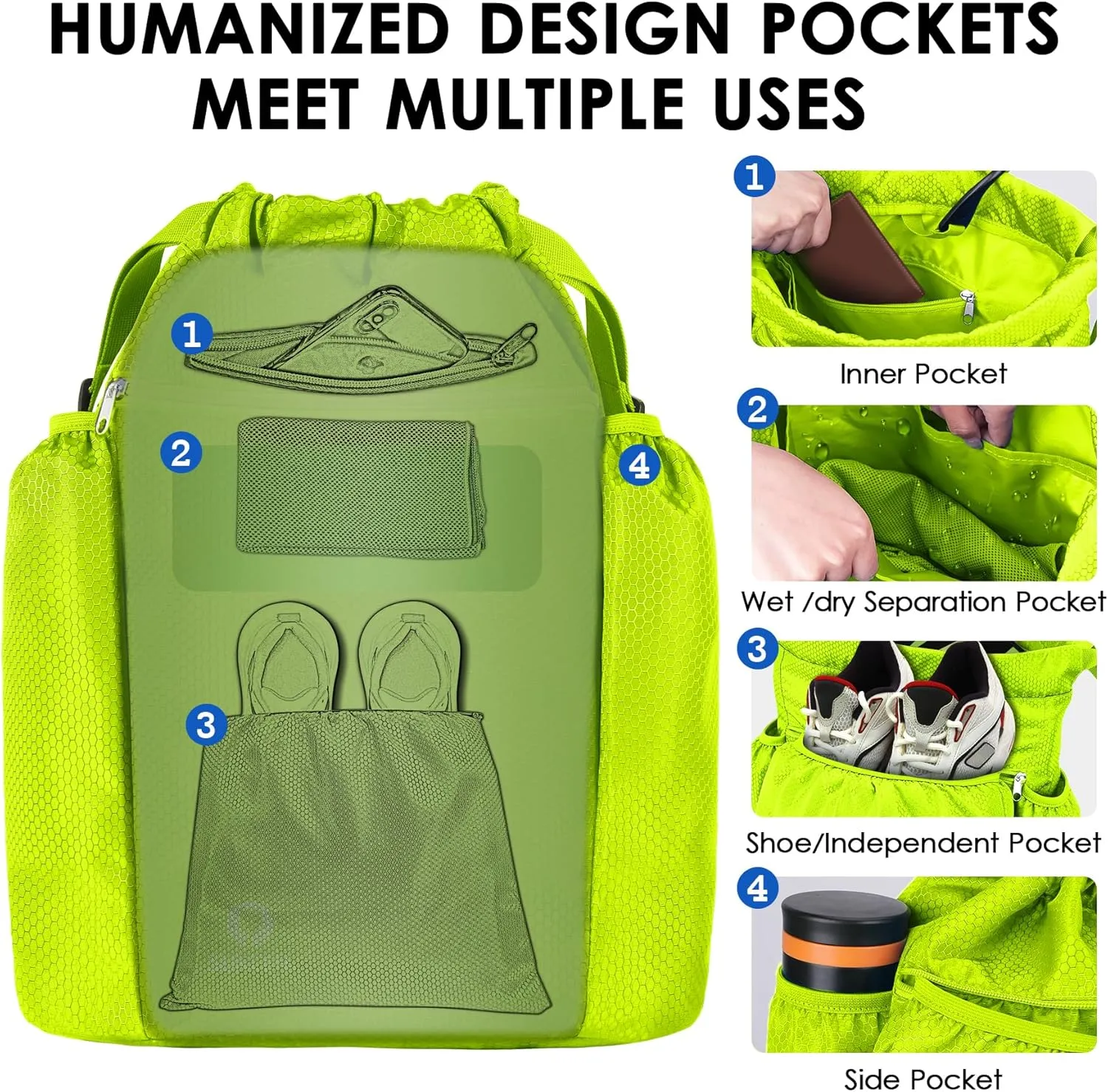 Sukeen Drawstring Backpack Swim Bag Lightweight String Backpack for Beach Pickleball Swimming Pool Gym Workout Gear Sport
