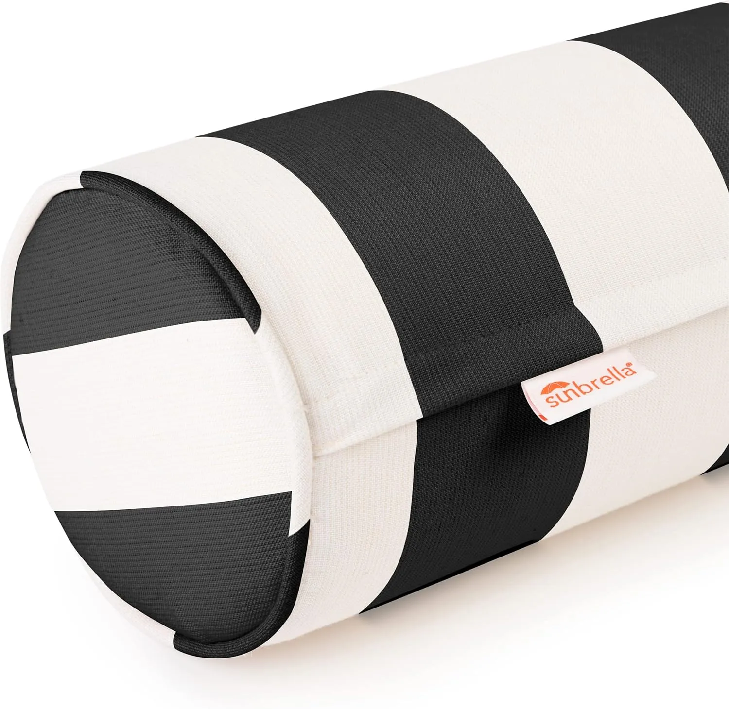 Sunbrella Cabana Stripe White/Black Zippered Neck Roll Bolster (Set of 2)