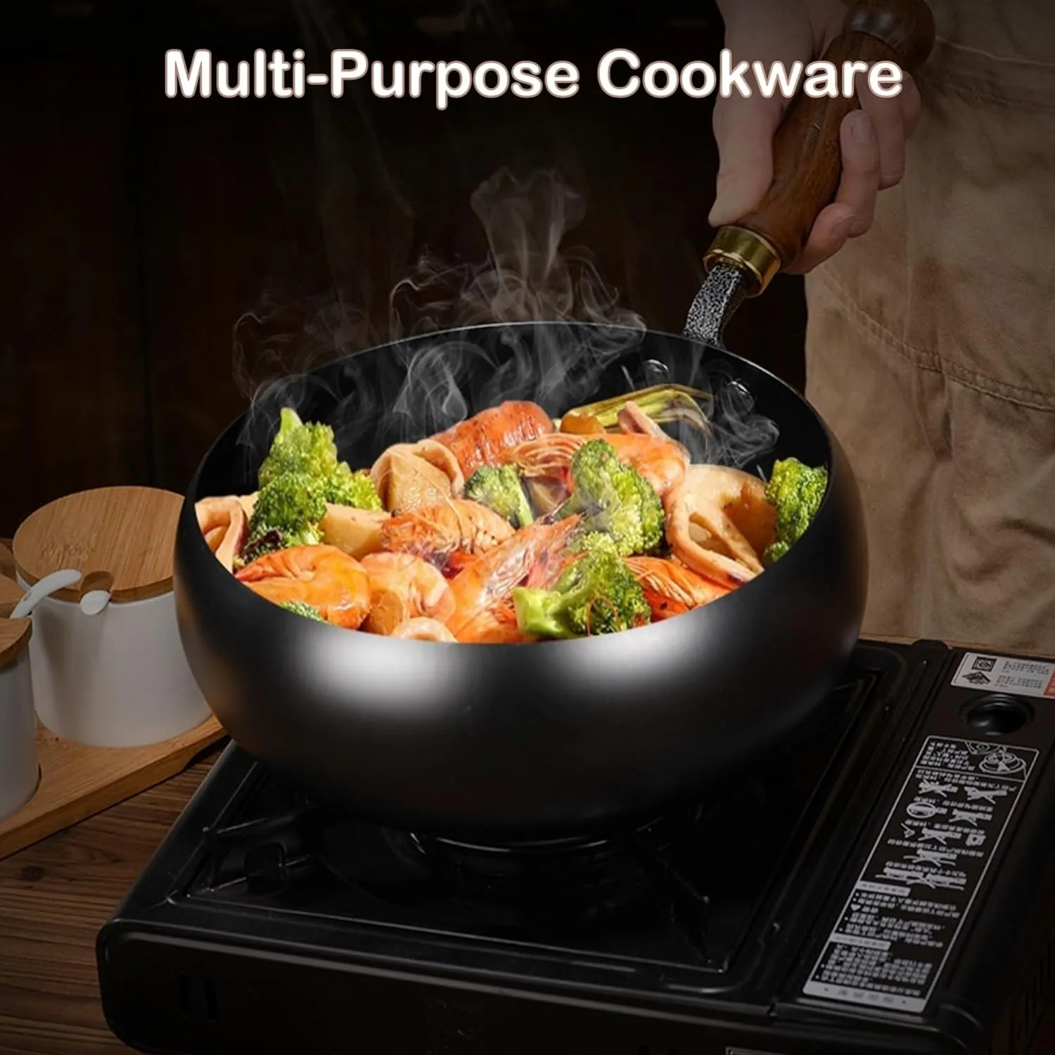 Suntuup Japanese Iron Pan, Uncoated Iron Pan, Hand-Forged Non-Stick Pans without Coating, Japanese Frying Pans with Lid (with Glass Lid - A,28cm/11.02in)