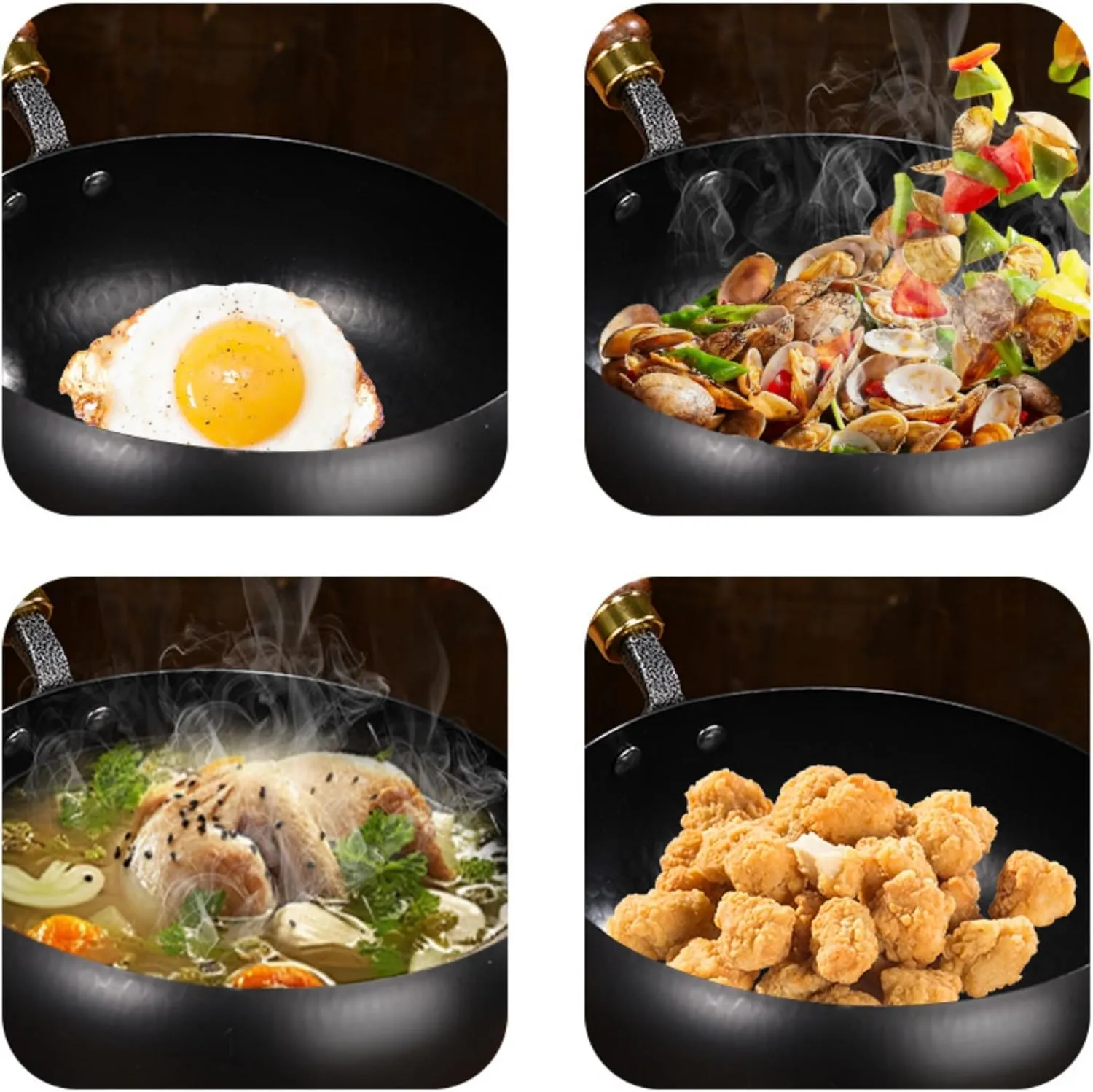 Suntuup Japanese Iron Pan, Uncoated Iron Pan, Hand-Forged Non-Stick Pans without Coating, Japanese Frying Pans with Lid (with Glass Lid - A,28cm/11.02in)