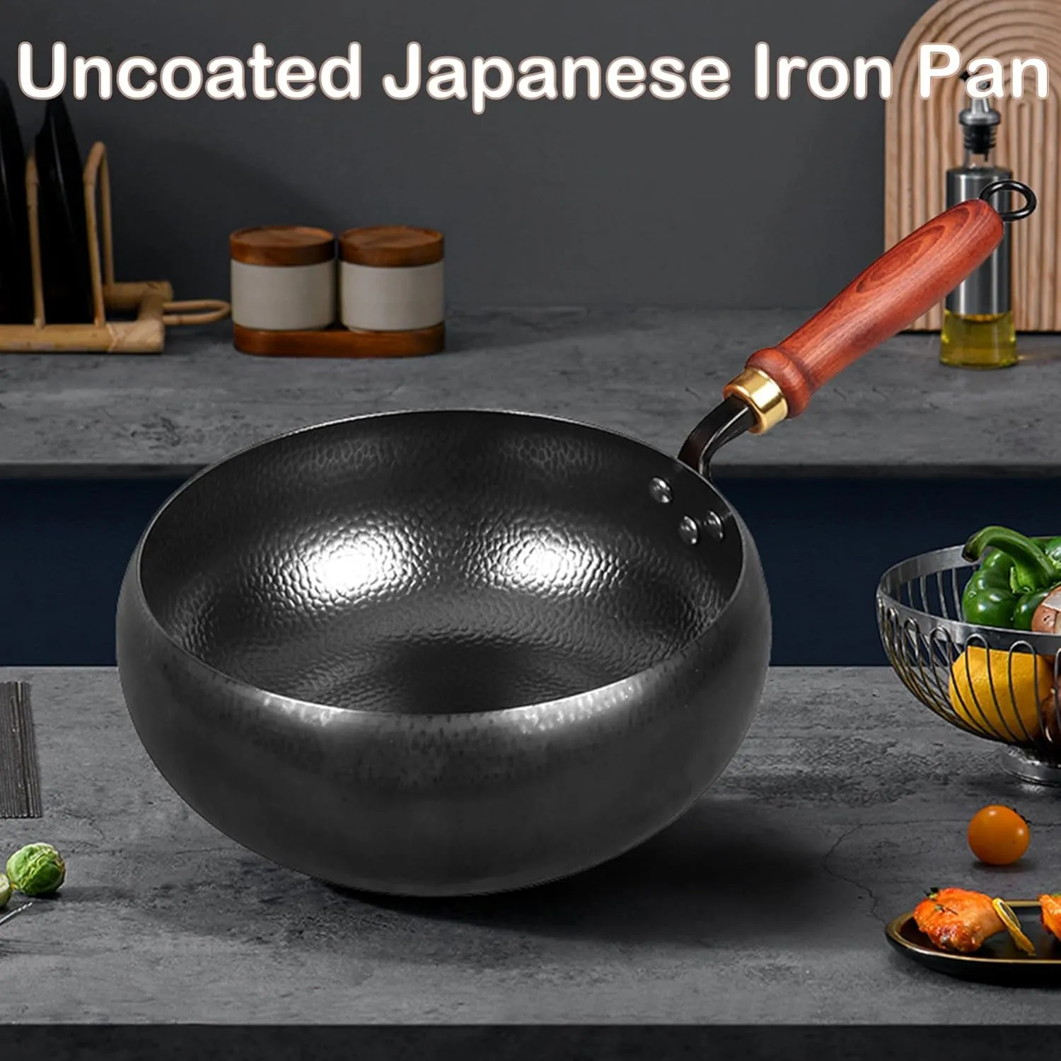 Suntuup Japanese Iron Pan, Uncoated Iron Pan, Hand-Forged Non-Stick Pans without Coating, Japanese Frying Pans with Lid (with Glass Lid - A,28cm/11.02in)