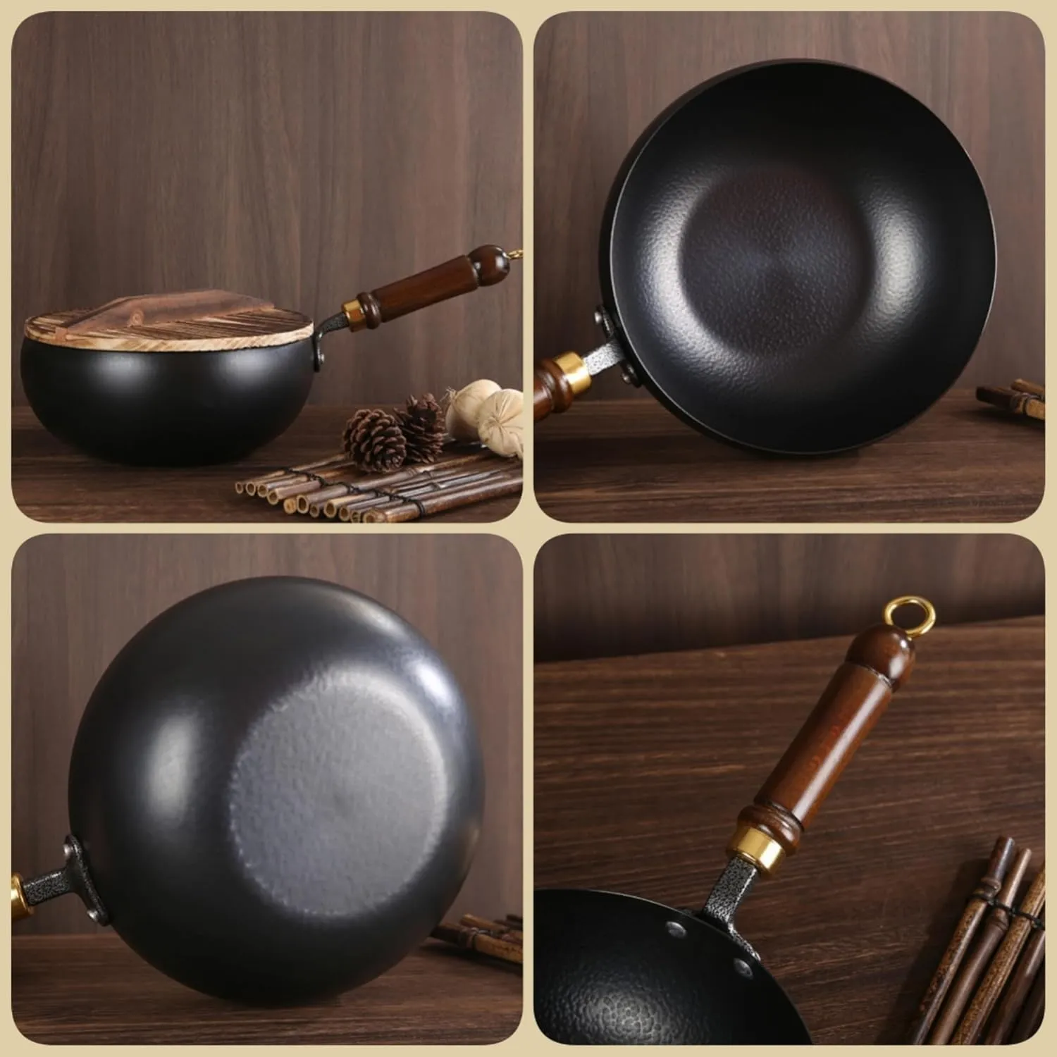 Suntuup Japanese Iron Pan, Uncoated Iron Pan, Hand-Forged Non-Stick Pans without Coating, Japanese Frying Pans with Lid (with Glass Lid - A,28cm/11.02in)