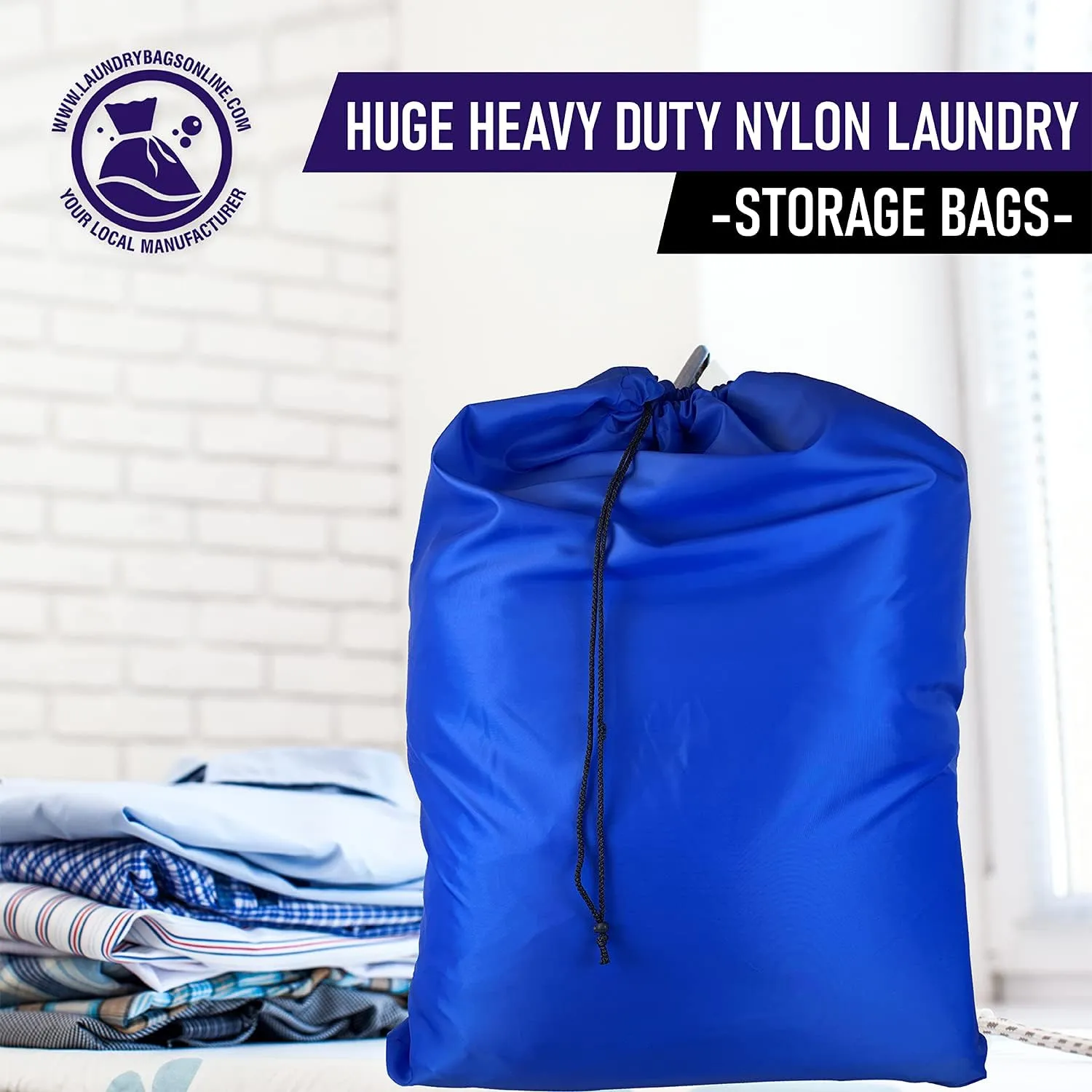 Super Extra Large Heavy Duty 100% Nylon Laundry Storage Bag, H U G E size: L 40" x H 50", Family size Bag with Locking Closure Drawstring, Machine Washable, XXL Organizer Bag. Made in USA (ROYAL BLUE)