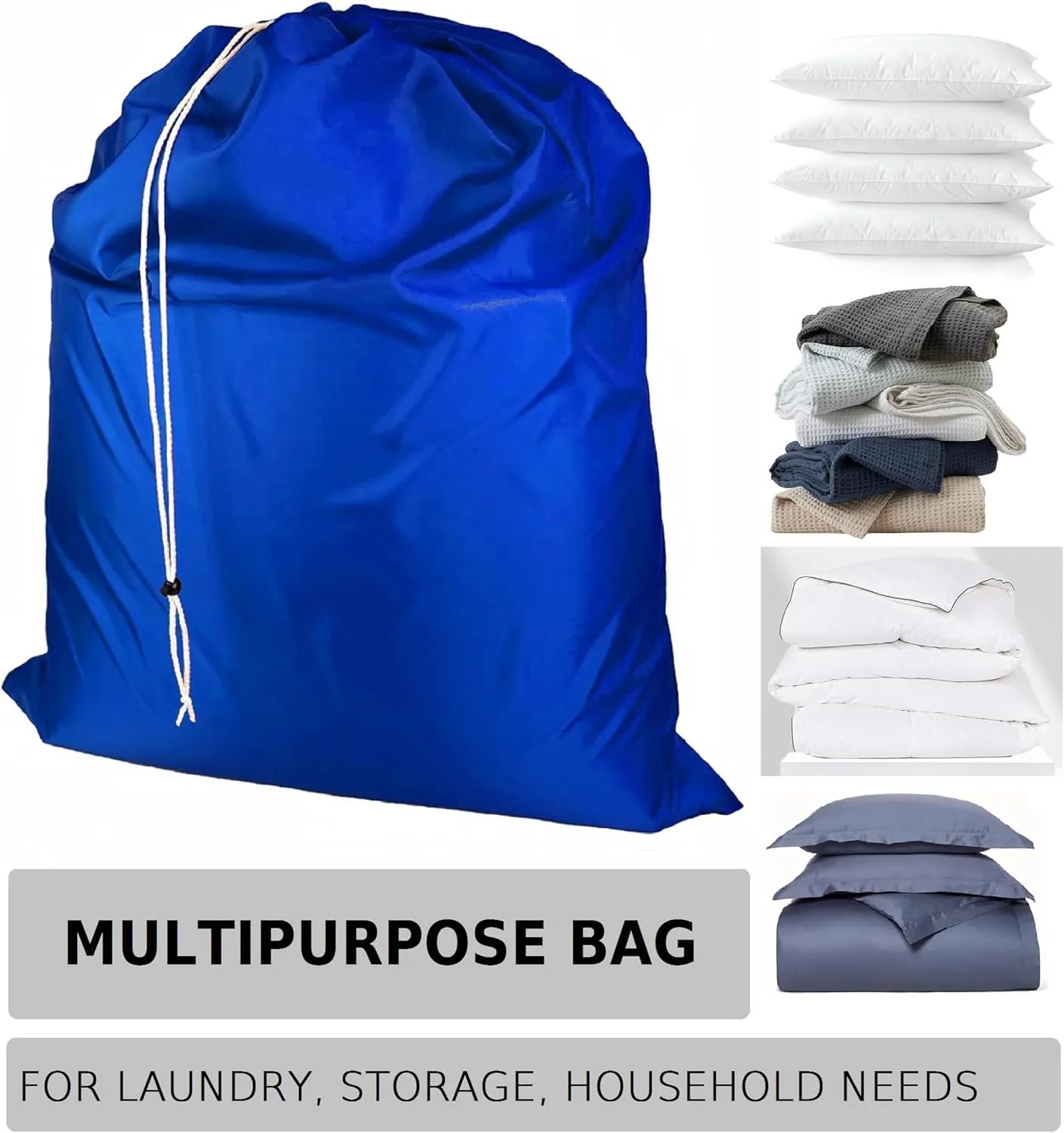 Super Extra Large Heavy Duty 100% Nylon Laundry Storage Bag, H U G E size: L 40" x H 50", Family size Bag with Locking Closure Drawstring, Machine Washable, XXL Organizer Bag. Made in USA (ROYAL BLUE)